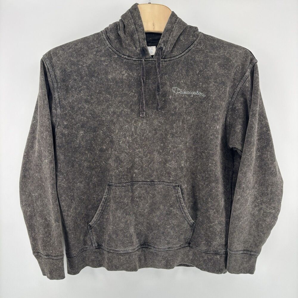 Champion Mens XL Gray Acid Wash Hoodie Pullover Script Logo